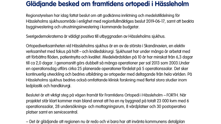 Glädjande besked om framtidens ortopedi i Hässleholm