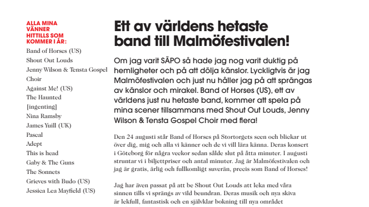 Ett av världens hetaste band till Malmöfestivalen!