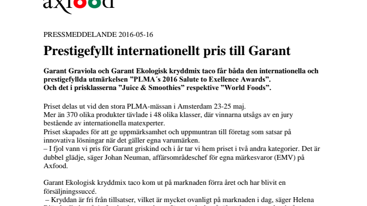 Prestigefyllt internationellt pris till Garant