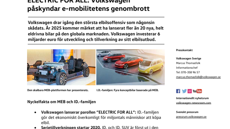 ELECTRIC FOR ALL: Volkswagen påskyndar e-mobilitetens genombrott