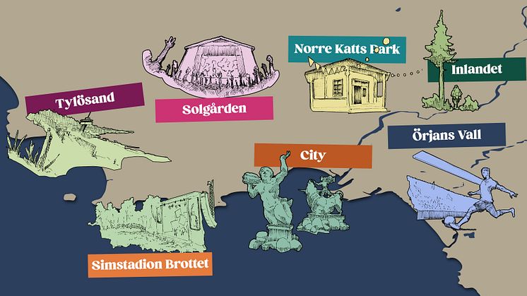 Halmstads nya unika festivalkarta gäller ända in i september. Illustration: Destination Halmstad.