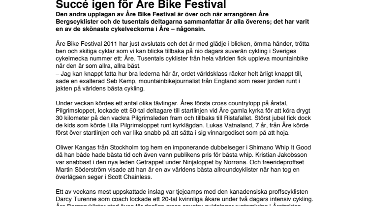 Pressmeddelande Åre Bike Festival