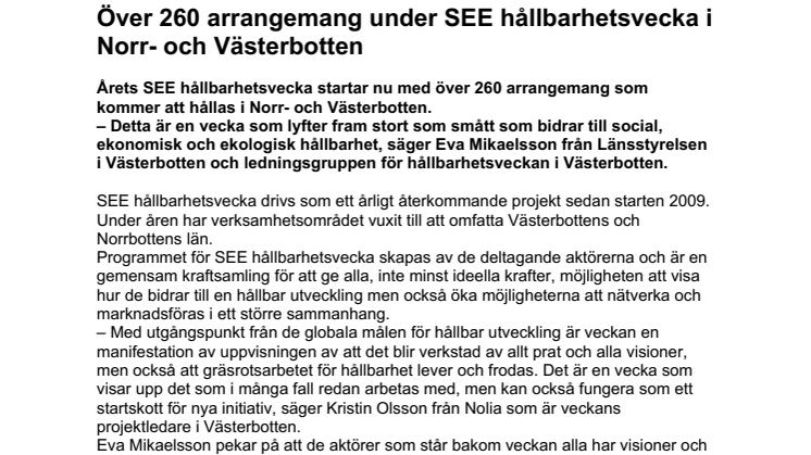 Över 260 arrangemang under SEE hållbarhetsvecka i Norr- och Västerbotten