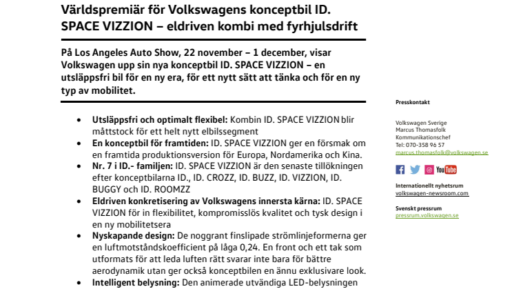Världspremiär för Volkswagens konceptbil ID. SPACE VIZZION – eldriven kombi med fyrhjulsdrift
