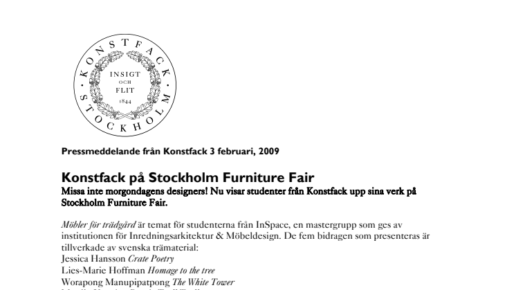 Konstfack på Stockholm Furniture Fair 