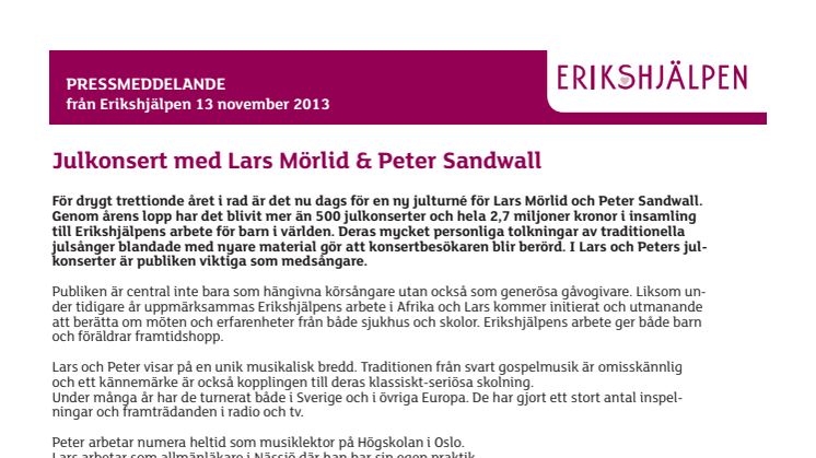 Julkonsert med Lars Mörlid och Peter Sandwall