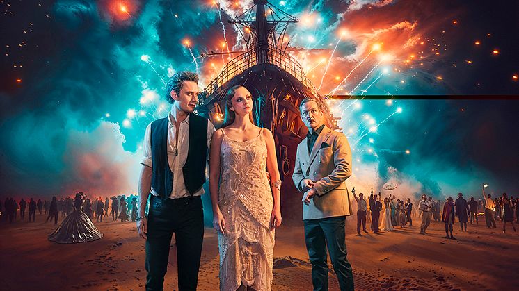 Göteborgs Stadsteater presenterar teateråret 2024-2025. På bilden Hannes Fohlin, Anna Söderhjelm och Robin Stegmar i Gatsby. Foto: Aorta.