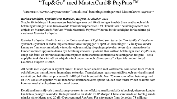 “Tap&Go” med MasterCard® PayPass™