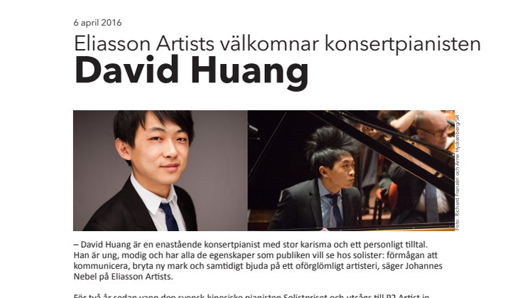 David Huang går till Eliasson Artists 