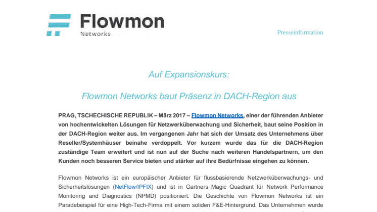 Auf Expansionskurs: Flowmon Networks baut Präsenz in DACH-Region aus