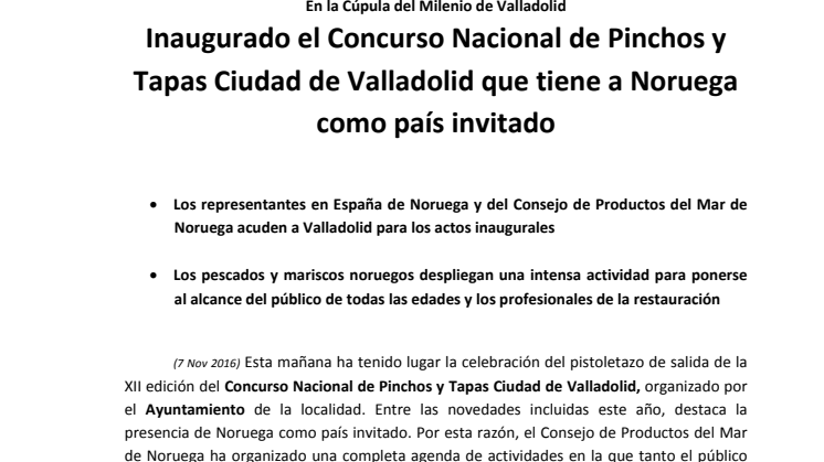 Inaugurado el Concurso Nacional de Pinchos y Tapas Ciudad de Valladolid que tiene a Noruega como país invitado