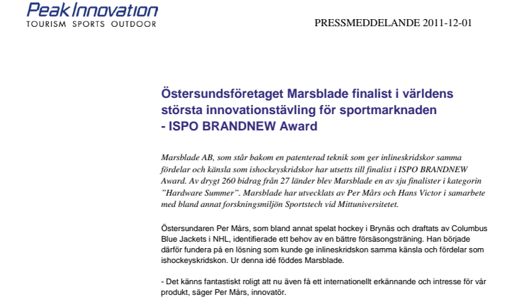 Östersundsföretaget Marsblade finalist i ISPO BRAND NEW Award