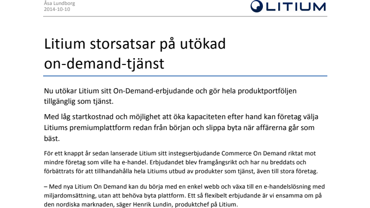 Litium storsatsar på utökad on-demand-tjänst