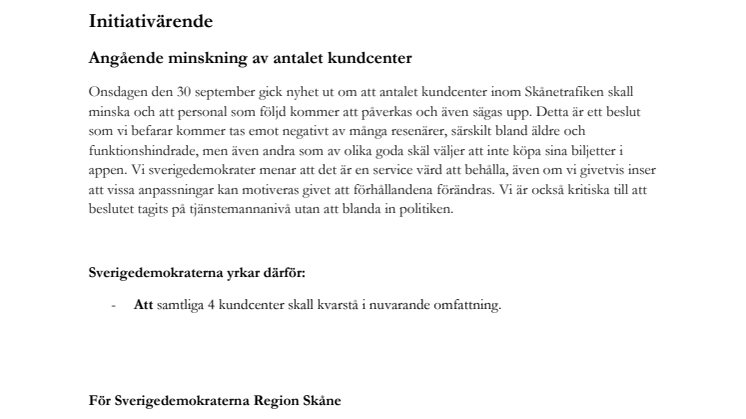 Initiativärende KTN - kundcenter