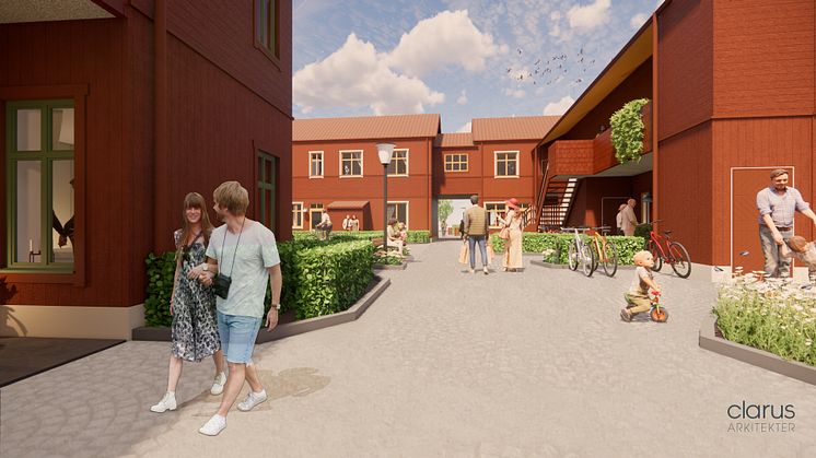 Skiss på HSBs förslag till Edshult i Leksand. Arkitekt Helene Flink på Clarus Arkitekter.