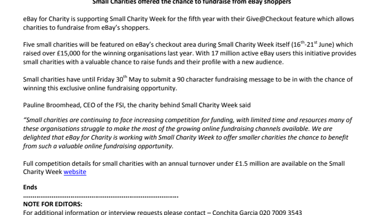 Small Charities offered the chance to fundraise from eBay shoppers