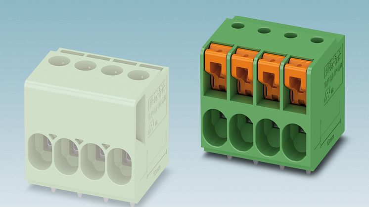 PCB terminal blocks of the same size with differing connection technology