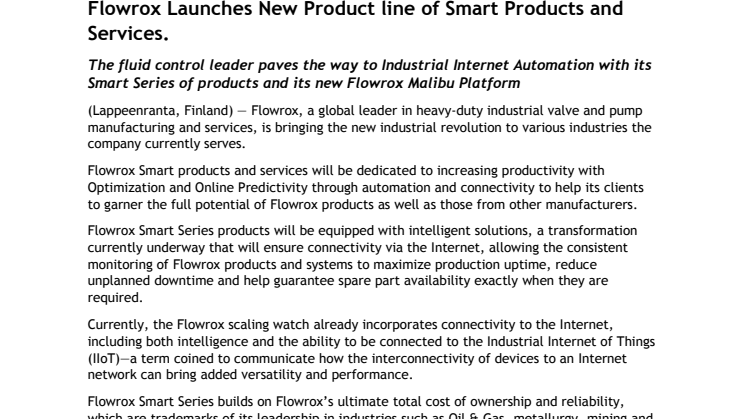 Flowrox Launches a New Product Line of Smart Products and Services