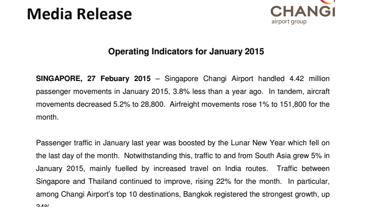Operating Indicators for January 2015
