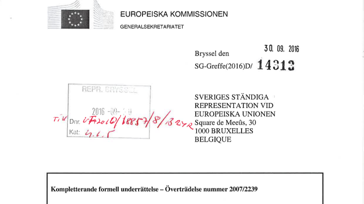 Formell underrättelse från EU-kommissionen