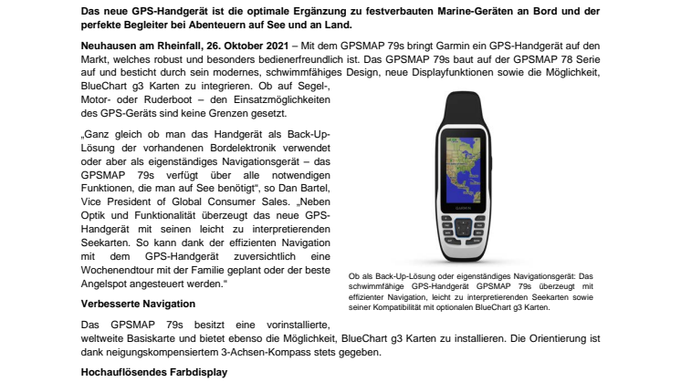 Pressemitteilung Garmin CH GPSMAP 79s