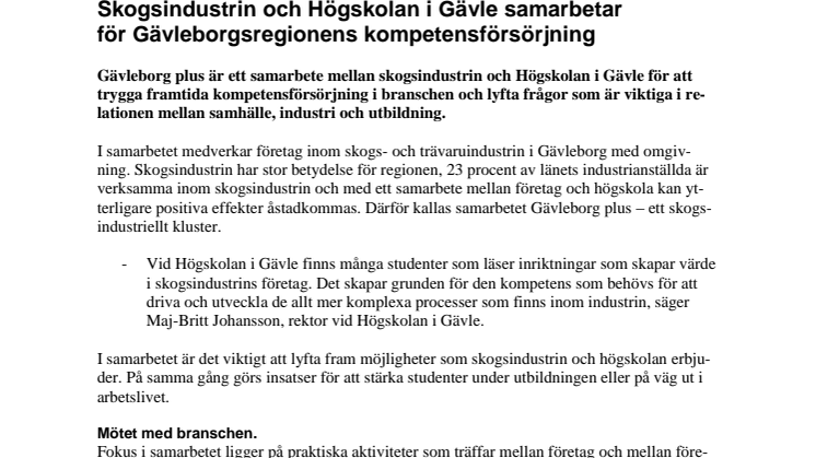 Skogsindustrin och Högskolan i Gävle samarbetar för Gävleborgsregionens kompetensförsörjning
