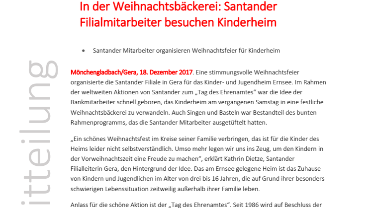In der Weihnachtsbäckerei: Santander Filialmitarbeiter besuchen Kinderheim
