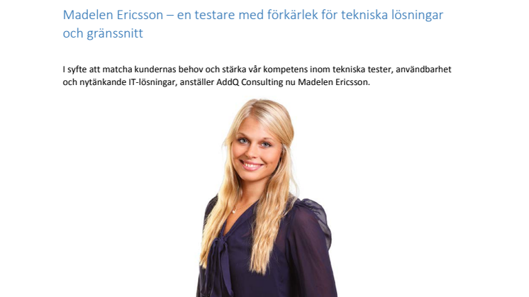 Madelen Ericsson – en testare med förkärlek för tekniska lösningar och gränssnitt