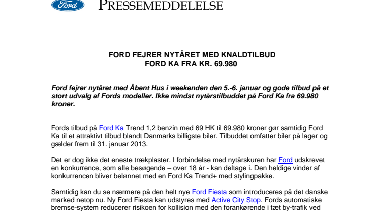FORD FEJRER NYTÅRET MED KNALDTILBUD - FORD KA FRA KR. 69.980 