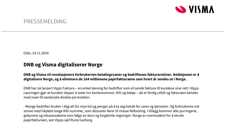 DNB og Visma digitaliserer Norge