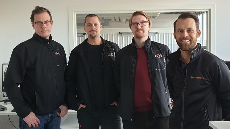 Nya medarbetare på Enerco EA i Borlänge. Från vänster: Dan Mattsson, Anders Eriksson, Kalle Takeuchi och Marcus Torsgården