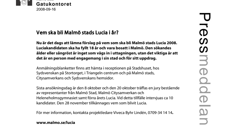 Vem ska bli Malmö stads Lucia i år?