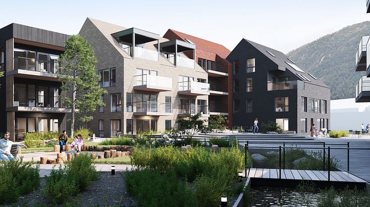 Målet har vært å sikre naturmangfold i den nye bolig- og bydelsutviklingen i Førde. Illustrasjon: LINK Arkitektur. 