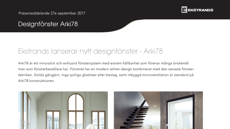 Ekstrands lanserar nytt designfönster - Arki78