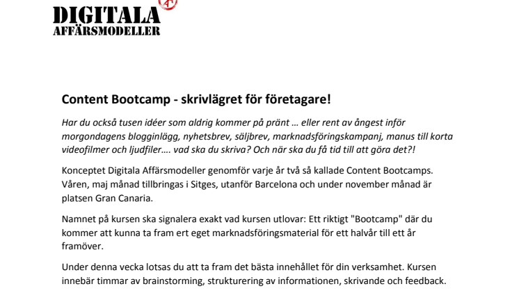 Content Bootcamp - skrivlägret för företagare!