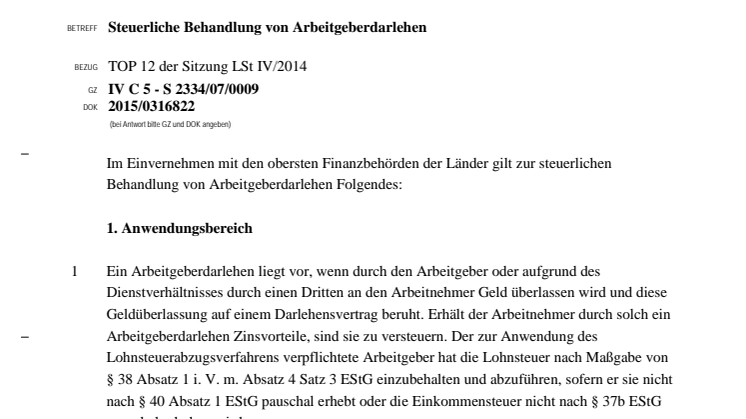 Neue Regelungen zu Arbeitgeberdarlehen - geldwerter Vorteil bei zinsverbilligten Darlehen