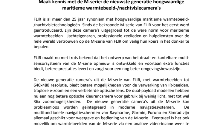 FLIR: Maak kennis met de M-serie: de nieuwste generatie hoogwaardige maritieme warmtebeeld-/nachtvisiecamera's