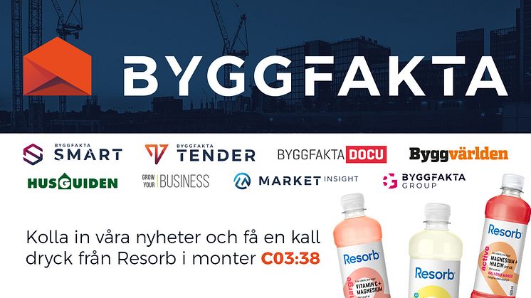 Välkommen till Nordbygg och monter C03:38 - vi bjuder på många nyttiga nya tjänster, kall god dryck från Resorb och vinstchanser!