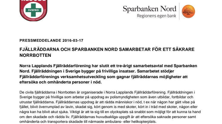 Fjällräddarna och Sparbanken Nord samarbetar för ett säkrare Norrbotten