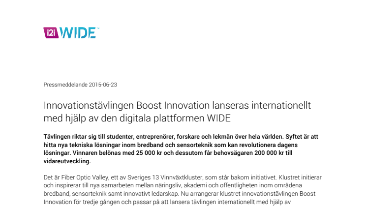 Innovationstävlingen Boost Innovation lanseras internationellt med hjälp av den digitala plattformen WIDE