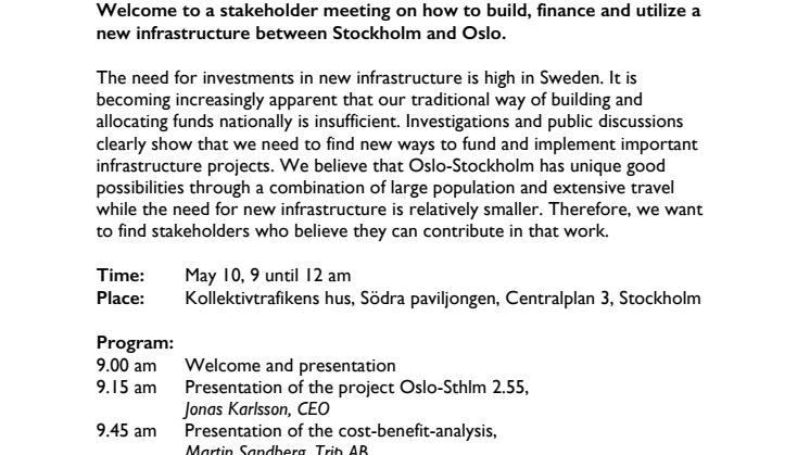 Stakeholder meeting on RFI Oslo-Stockholm