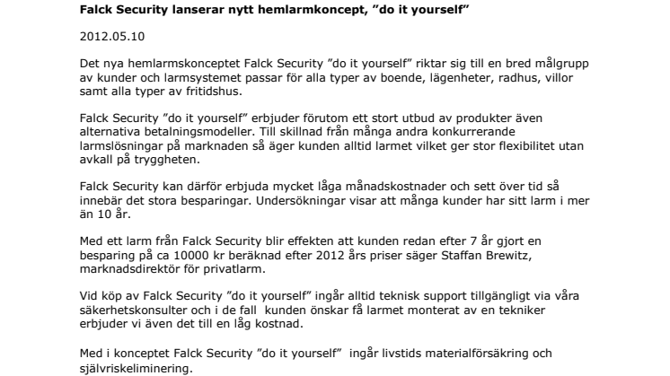 Falck Security lanserar nytt hemlarmkoncept - "do it yourself"