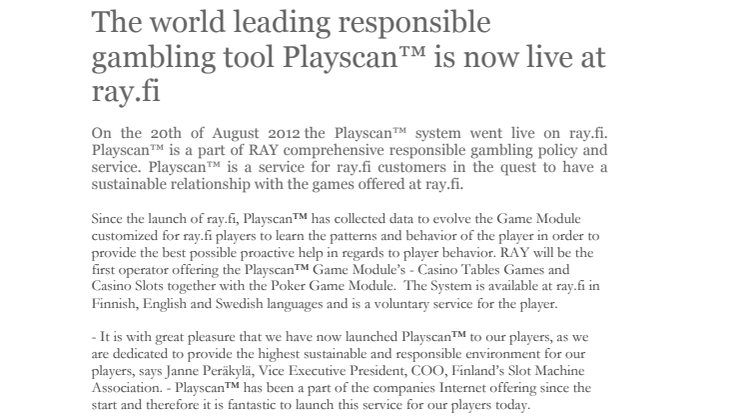 The world leading responsible gambling tool Playscan™ is now live at ray.fi 