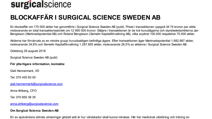 Blockaffär i Surgical Science Sweden AB