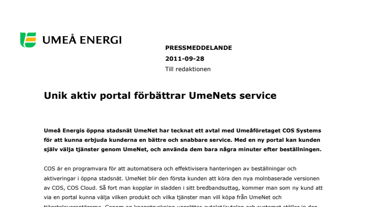 Unik aktiv portal förbättrar UmeNets service