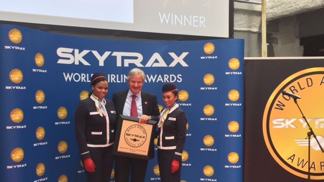 CEO Bjorn Kjos receives SkyTrax Award for Best Low-Cost Long-Haul Airline in the World’  with Long Haul Crew at P