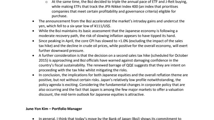 Comments on today’s market movement in Japan
