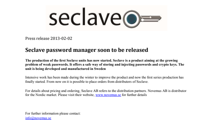 Seclave password manager soon to be released