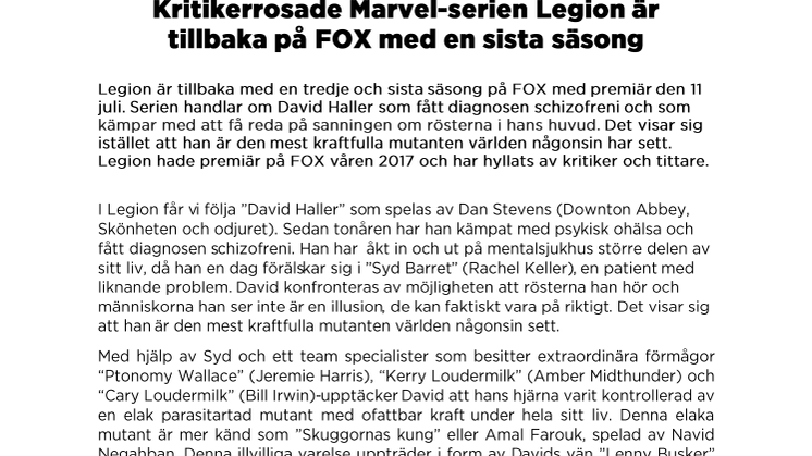 Kritikerrosade Marvel-serien Legion är  tillbaka på FOX med sin sista säsong