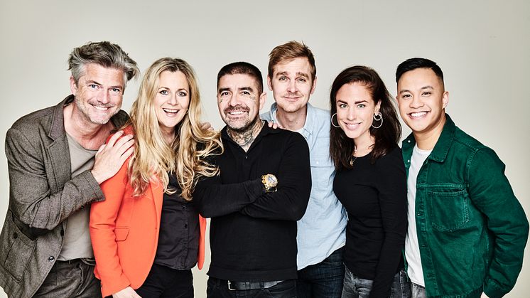 Jakob Stadell, Gunilla Backman, ​Méndez, Bill Sundberg, Tilde Fröling och Nils Axelsson medverkar i Djungelboken - The Musical. Fotograf: Linus Hallsénius